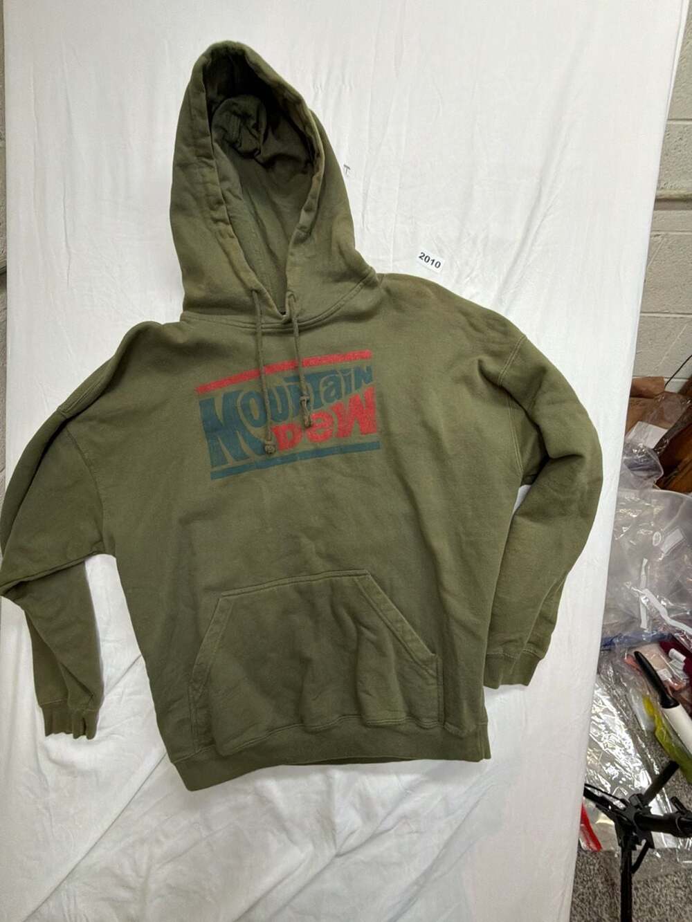TNT Mountain Dew Hoodie Size XXL Olive Green Graphic Pullover Sweatshirt